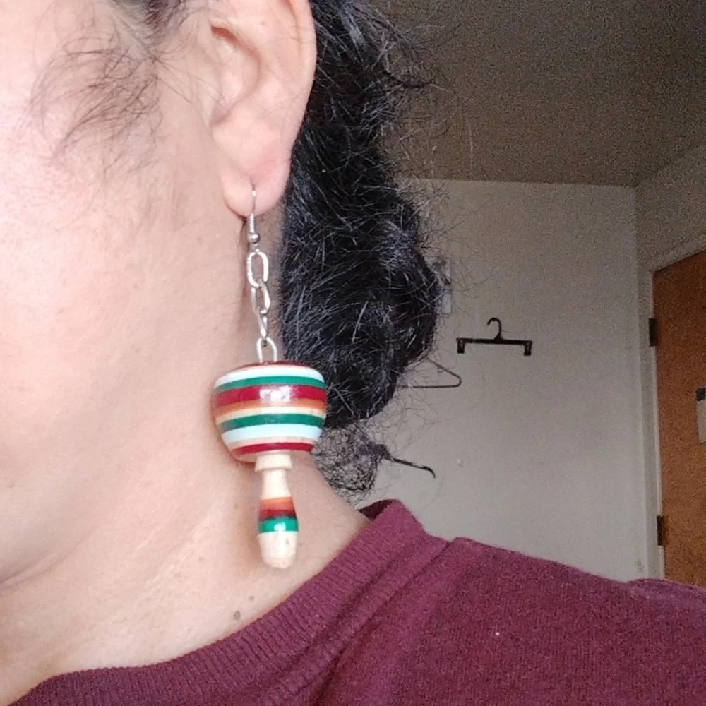 Handmade earrings of a wooden valero - Picture 4 of 4